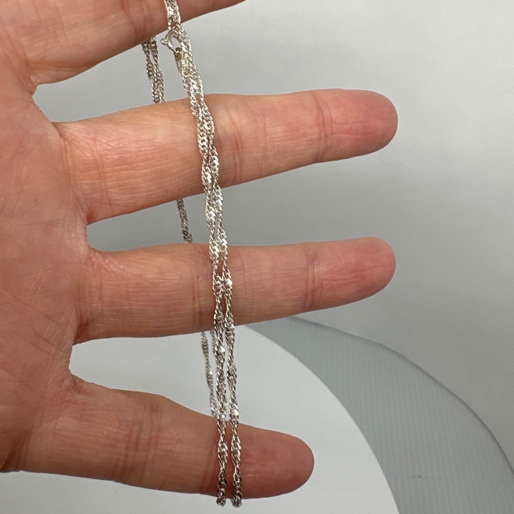 925 Sterling Silver Singapore Twisted Chain Necklace 22 Inch Made in Italy - Picture 9 of 12